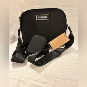 STEVE MADDEN BDAREN NYLON BLACK DOME BAG. MATTE BLACK. TRENDY+CHIC. NWTS.